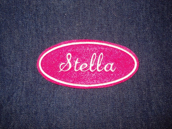 Oval Name Patch - hot pink with white embroidery