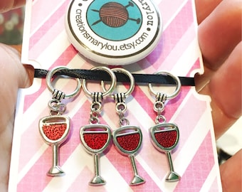 4 cute glass of wine Stitch markers