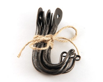 Simple hand forged hooks, 5 pcs.