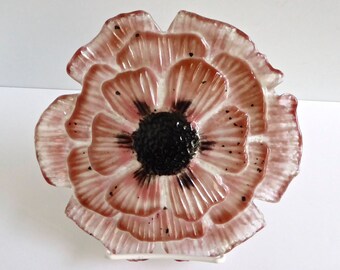 Coral Pink Fused Glass Poppy Plate
