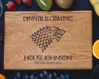 Game of Thrones Personalized Cutting Board House Stark DireWolf Dinner is coming Custom cutting boards Anniversary Gifts game02