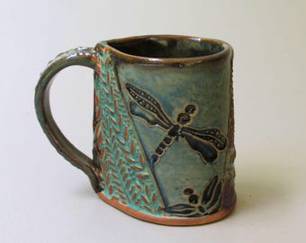 Dragonfly Pottery Mug Hand Built Stoneware