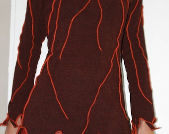 Brown tunic in fall colors like foliage with rust veins Orange