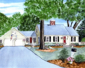 Commissioned Home Portrait In Watercolor By Cynthia Van Horne Ehrlich-Commission Painting Of House-Custom House Portrait