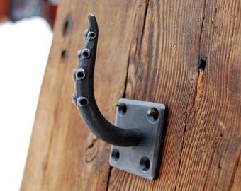 Organic hand forged Cthulhu tentacle wall hook, inspired by Lovecraft and his Cthulhu Mythos, tentacle, forged tentacle