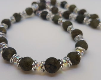 Faceted Labradorite and Swarovski Crystal necklace