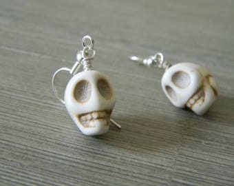 Stone Skull Earrings White Color Dangle Earrings
