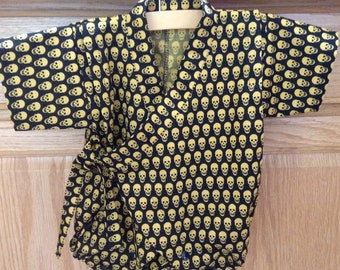 Skulls Baby Kimono, Goth Baby Kimono, Halloween Baby Kimono, Japanese Baby Kimono, Baby Kimono, Baby Jinbei, 0-3 Mo, 3-6 Mo, 6-12 Mo