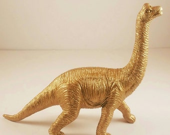 Gold dinosaur figurine // alternative wedding cake topper // funky home or office decor