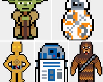 Assorted Star Wars Mini Patterns / R2D2 - Yoda - C3PO - Chewbacca - BB-8 / Quick Cross Stitch / Birthday Gift / Nerdy Cross Stitch Patterns