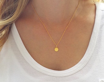 Gold coin necklace, Dainty gold necklace, Gold disc necklace, Layering jewelry, Coin jewelry, Gold pendant necklace, Dainty charm necklace