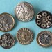 6 Buttons Victorian Picture Button Variety Of Flowers Brass Steel Ornate Antique NBS Small Great for Jewelry or Assemblage Art c.1890