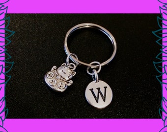 SALE Cat lover gift, cat key ring, personalised initial keychain, custom Maneki Neko fortune lucky cat gift, cat person, cat lady