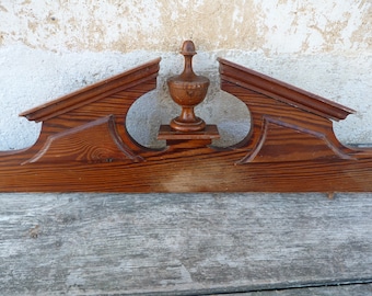 Vintage Antique 1900 French oak /Mahogany ? wood pediment crest Mount Ornate Wood