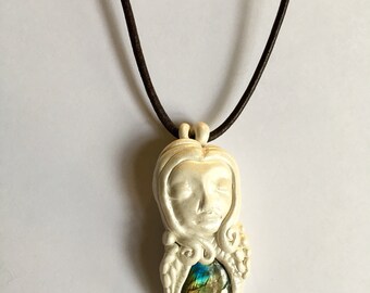 Labradorite Goddess polymer clay pendant