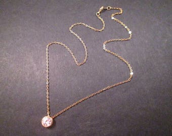 Cubic Zirconia Necklace, White Crystal Slide Pendant, Gold Chain Necklace, FREE Shipping U.S.