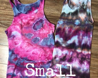 Adult mens womens small cotton ribbed undershirt tank top ice dyed tie S lot