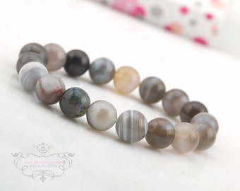stretch bracelet Botswana agate 10mm beads | elastic beaded bracelet genuine semi precious gemstones