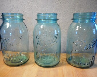 Set of Three Blue Ball Jars; two 1923-1933, one 1933-1963