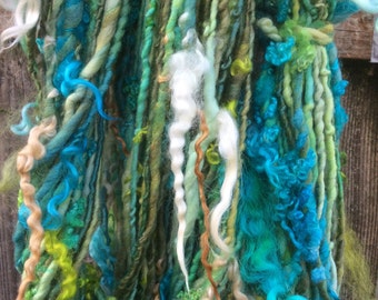 HANDSPUN Yarn Polwarth Wool Silk Thick and Thin with Hanging Locks Bulky Yarn