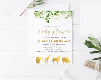 Safari Baby Shower Invitation Template Gold Animals Invitation Gold Safari Animals Gold Safari Baby Shower Invitation Safari Animal invite