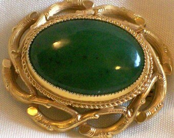 Vintage Danecraft 1/20 12K Gold Filled Faux Jade Brooch Pin 12K Gold Fill Green