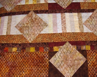 Brown Throw Quilt, Batik, Couch Quilt, Mans Quilt, Sofa Quilt