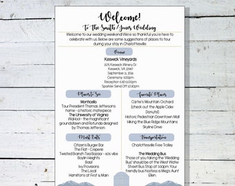 Custom Wedding Welcome Letter - Welcome Bag Note - Wedding Itinerary - Digital File