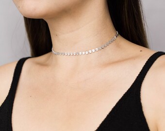 Silver Coin Choker / Dainty Silver Choker / Silver Sequin Choker / Silver Disc Choker / Silver Tattoo Choker / Bridesmaid Necklace