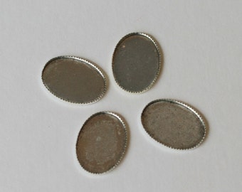 QTY 4 Antiqued Silver Plated 26X18 Oval Shaped Bezel, Oxidized Bezels, Silver Cabochon Holders - Destash