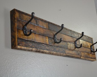 Rustic Coat Rack, Barnwood, Entryway, Towel Hooks, Hooks, Tobacco Lath, Distressed Wood, Country, Primitive