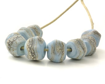 Stony Nugget Beads | Tumbled Blue Lampwork Glass Beads | Beach Blue Bead Set | Handmade Beads | UK SRA | Artisan beads