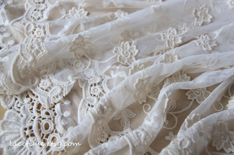 Lace Fabric in Cream Crochet Lace Fabric Cotton Lace Fabric