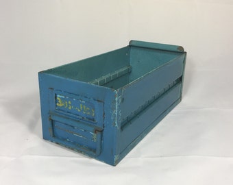 Vintage industrial metal parts bin storage box