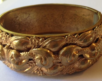 Sale Vintage High Relief Repousse Hinged Bracelet