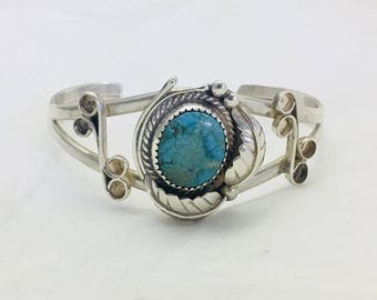 Vintage Southwestern Navajo Indian Sterling Silver Turquoise Cuff Bracelet