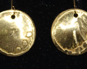 Petite etched brass earrings. (061617-038)