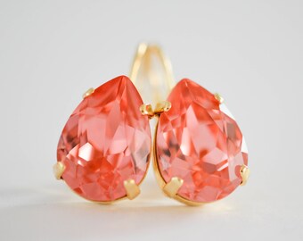 Gold drop earrings, gold teardrop earrings, dangle earrings, gold dangle earrings, coral earrings