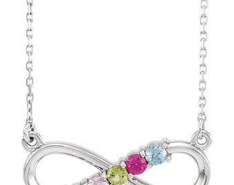 Womens 925 Sterling Silver Mothers Day Birthstone Gemstone Infinity Necklace Gift For Her Mom Family Jewelry