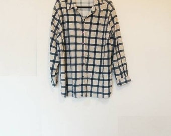 Plaid Corduroy Shirt Vintage Cord Button Down Shirt Plaid Pattern Navy Checkered Corduroy Button Down Shirt Men's Cord Shirt Oversized