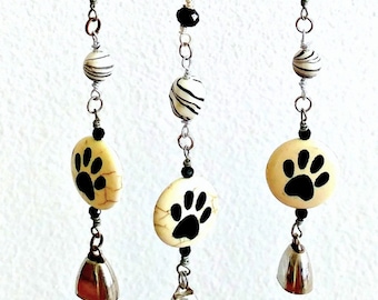 Zen Paw Print Mobile - Suncatcher - windchime - bell - tranquility - sun catcher - wind chime - wirewrap - silver bell