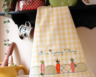 Easter Towel Carrot Towel Garden Towel Kitchen Decor Farm Style Farmers Market Gardner Gifting Idea Veggie Garden Ready to Ship Yellow White