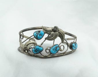 Vintage Sterling Silver And Kingman Mine Turquoise Small Cuff Bracelet Southwest Native American Design #KINGMAN-CF4