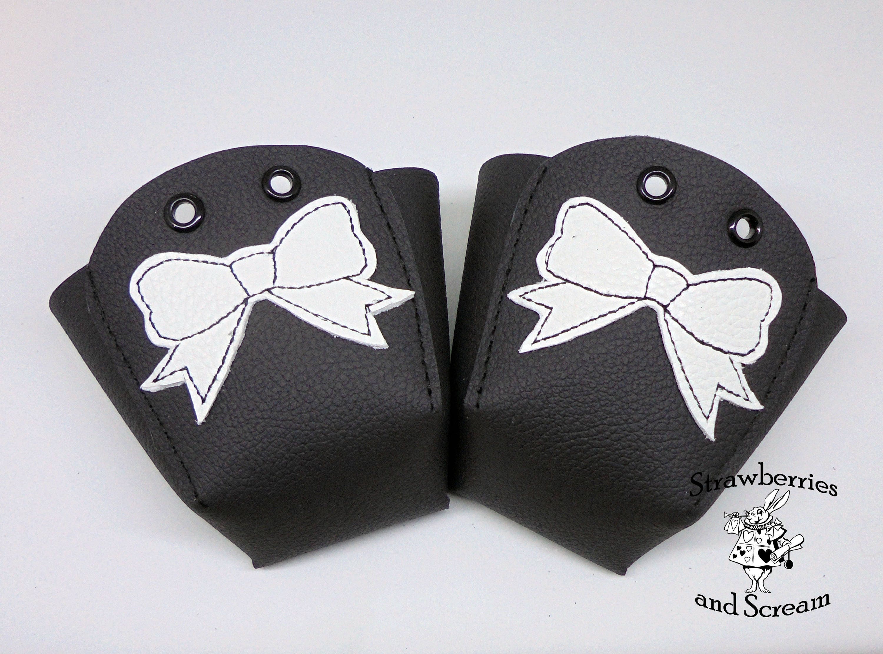 Black Leather Roller Derby Skate Toe Guards with Bows