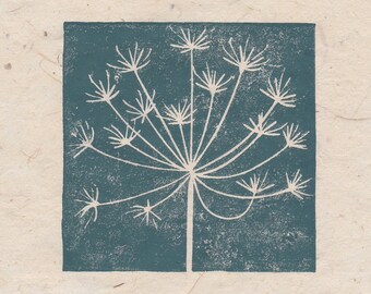 Cowslip seed head mini linocut print