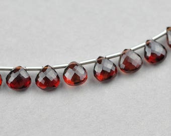 AAA Microfaceted Garnet Heart Briolette Drop Beads