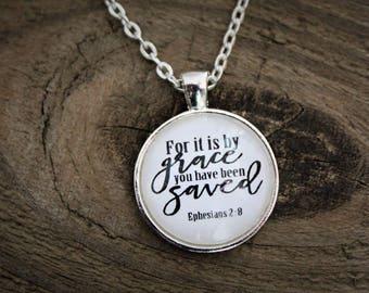 Silver "Ephesians 2:8" Pendant Necklace