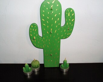 Accroche clefs "Cactus vert et or"