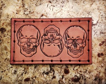 Leather Patch - 3 Skulls - Sew On Anything - hand made by American Made Upgrades