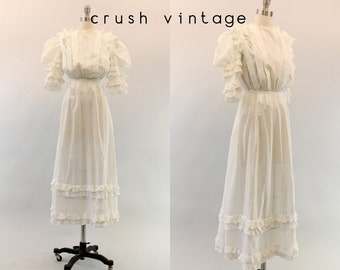 1910s Edwardian Dress XS / Vintage Antique Lawn Dress / Belle Amour Wedding Dress